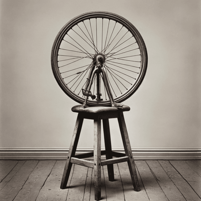 "Roue de Bicyclette" (1913) - Considerata una delle prime opere di arte ready-made, questa opera consiste in una ruota di bicicletta montata su uno sgabello. Con questo semplice gesto, Duchamp ha sfidato la nozione tradizionale di arte come qualcosa di unicamente creato dall'artista. "Roue de Bicyclette" (1913) - Considerata una delle prime opere di arte ready-made, questa opera consiste in una ruota di bicicletta montata su uno sgabello. Con questo semplice gesto, Duchamp ha sfidato la nozione tradizionale di arte come qualcosa di unicamente creato dall'artista.